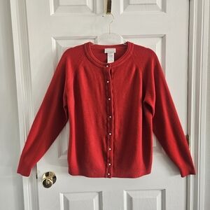 Vintage Designer Originals Luxelon Red Cardigan With Pearl Buttons